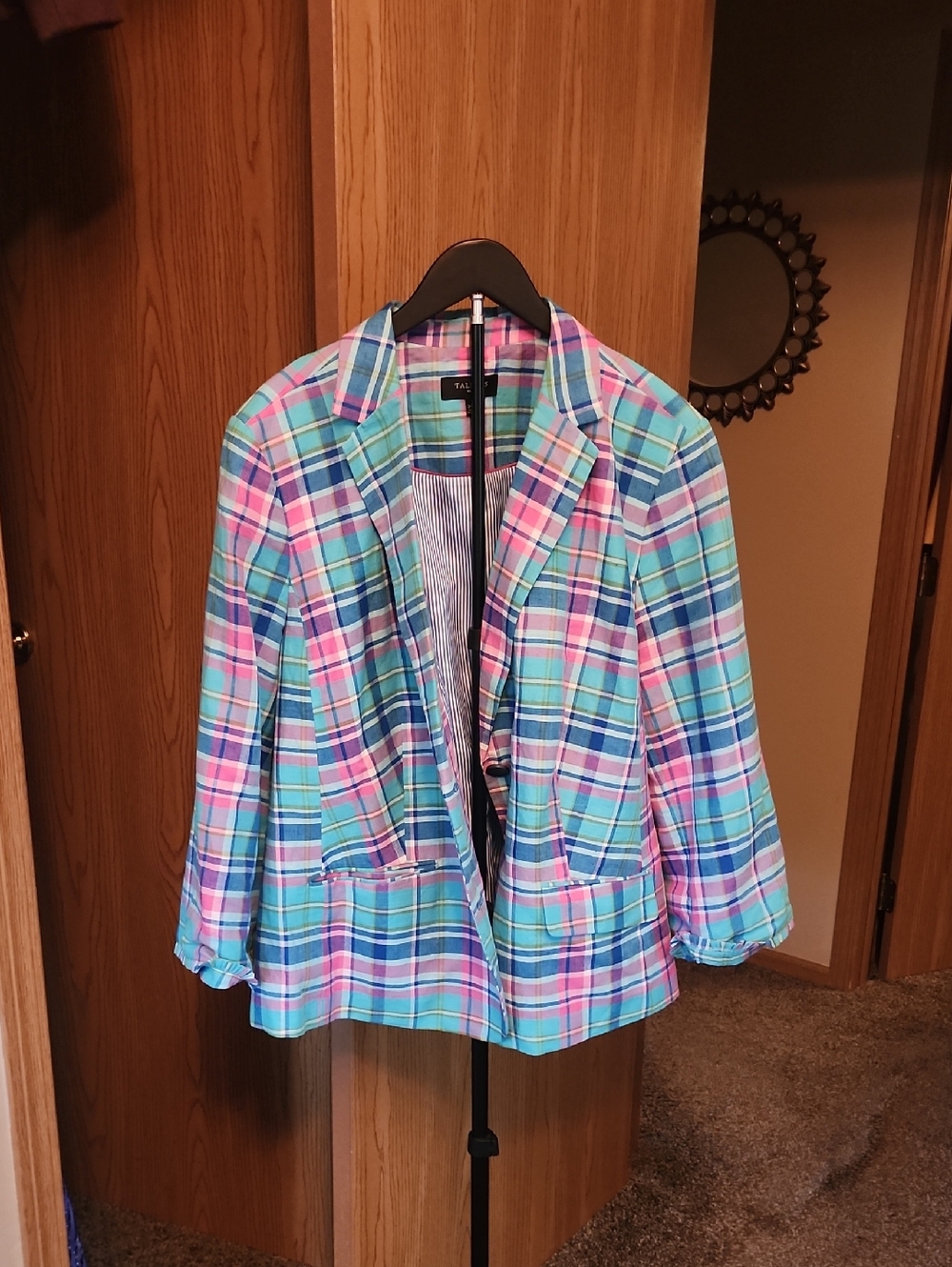 Talbots Multicolor Pastel Plaid Blazer - Blue, Pink, Green